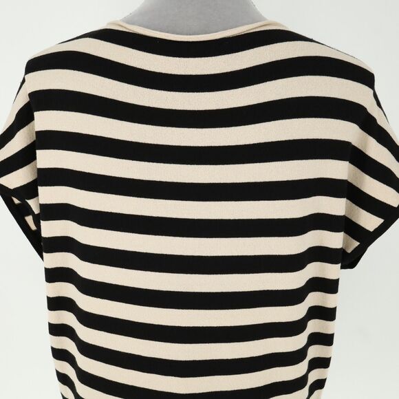 Loft Sweater Womens Small Black Beige Stripe Top Stretch Knit Career Oversized - Picture 9 of 12